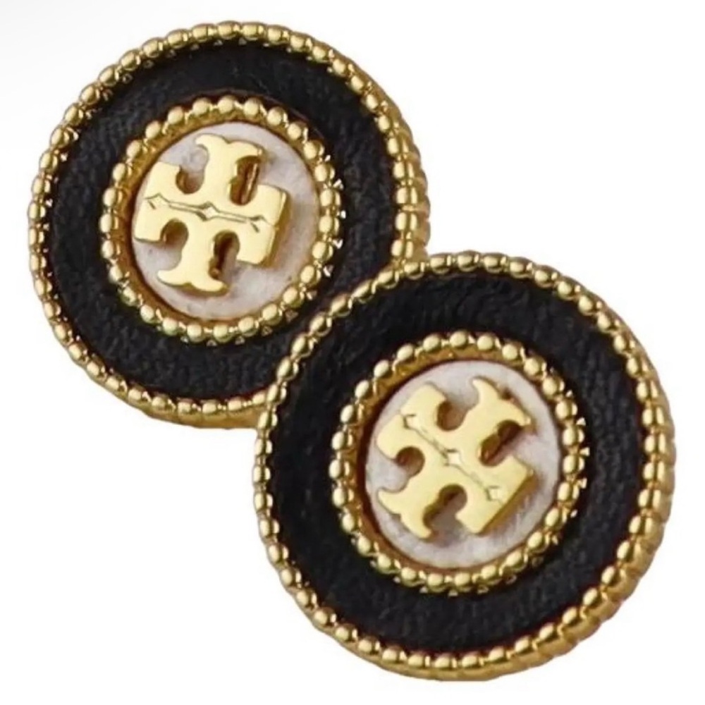 Tory Burch • Navy dark gold nautical post circle earrings $98
